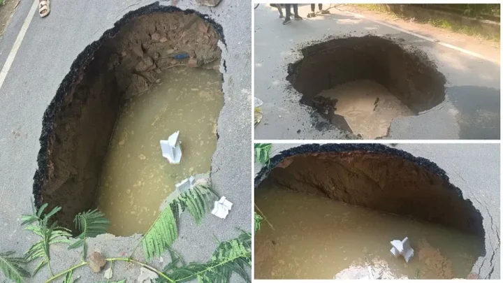 ये है भ्रष्टाचार की सड़क!: दो किमी के हिस्से में 29 बार धंसी, 15 से 125 फीट तक चौड़े गड्ढे; डरा देंगी तस्वीरें